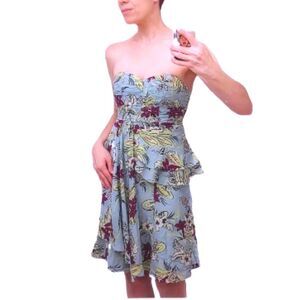 Nanette Lepore vintage floral strapless ruffle dress 0